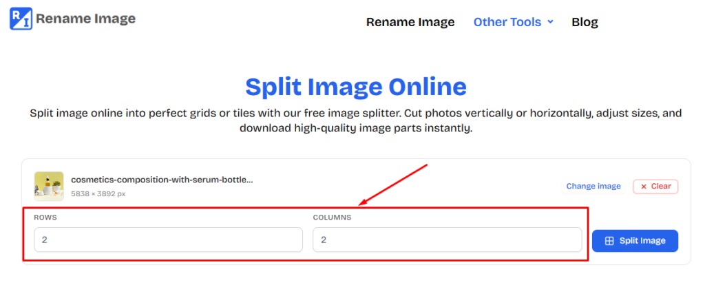 choose number of rows and columns