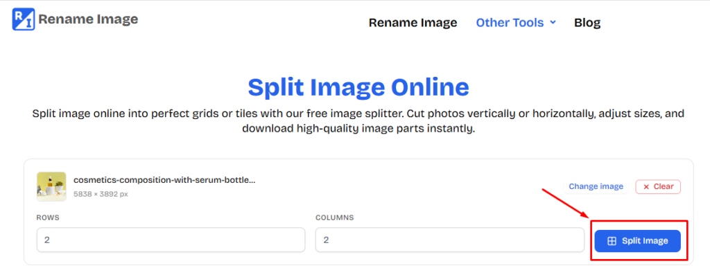 click split image button